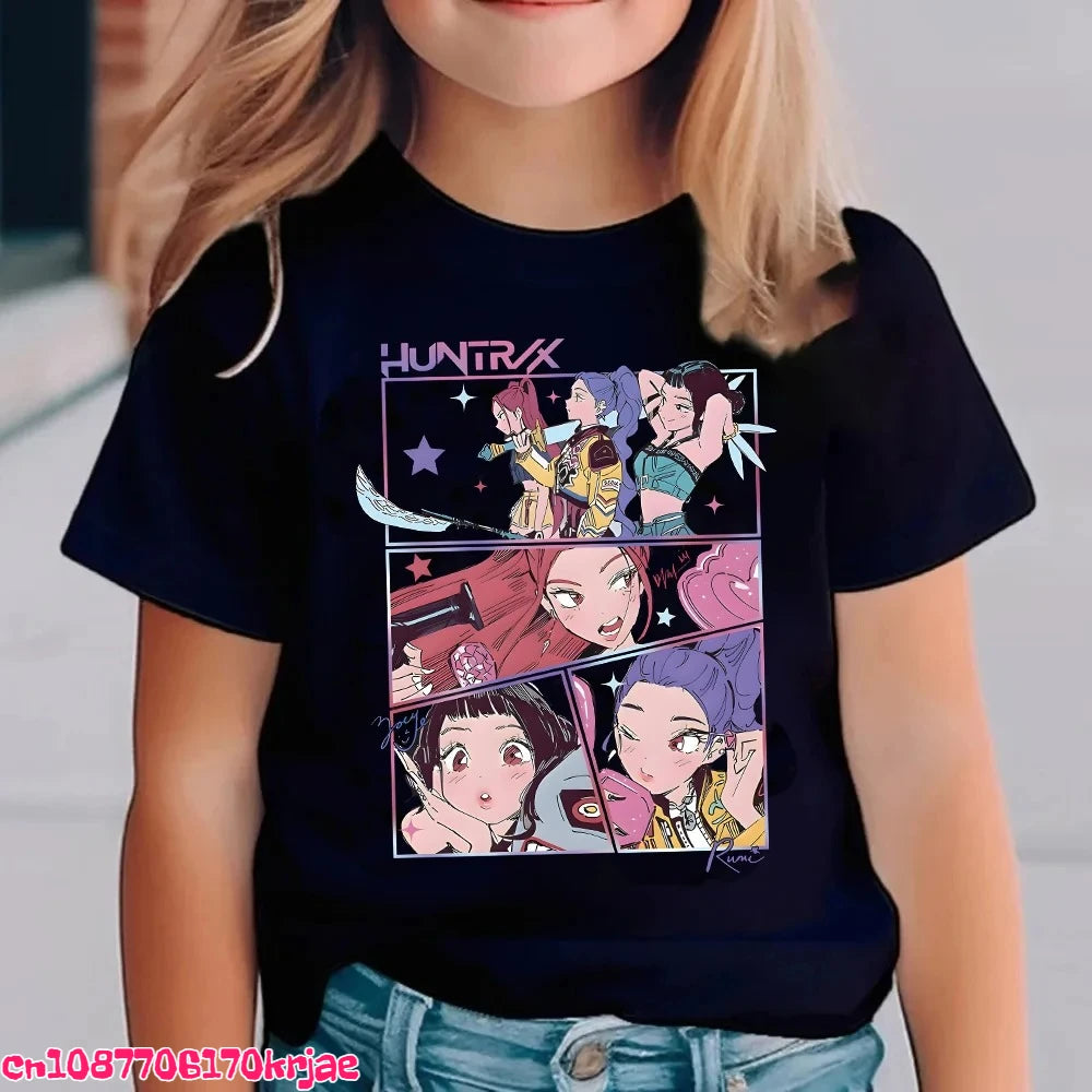 Kids Saja Boys Print T-Shirt Anime Eyes  Short Sleeve Tee Boys Girls Casual Crew Neck Summer Tops Children Daily Wear Shirts