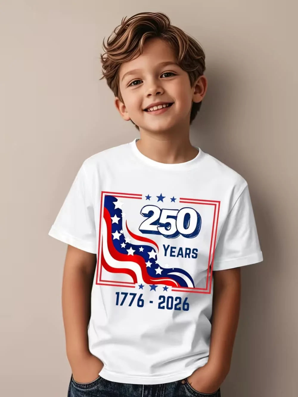 T-Shirt for Kids America 250th Birthday Eagle Flag 250 Years 1776-2026 Unisex Kids Tops Casual Style Vintage Children's Clothing
