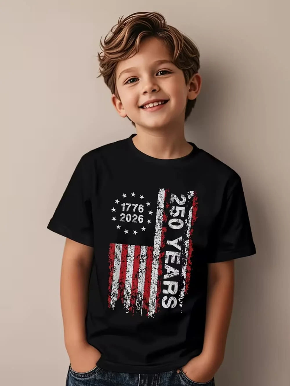 T-Shirt for Kids America 250th Birthday Eagle Flag 250 Years 1776-2026 Unisex Kids Tops Casual Style Vintage Children's Clothing