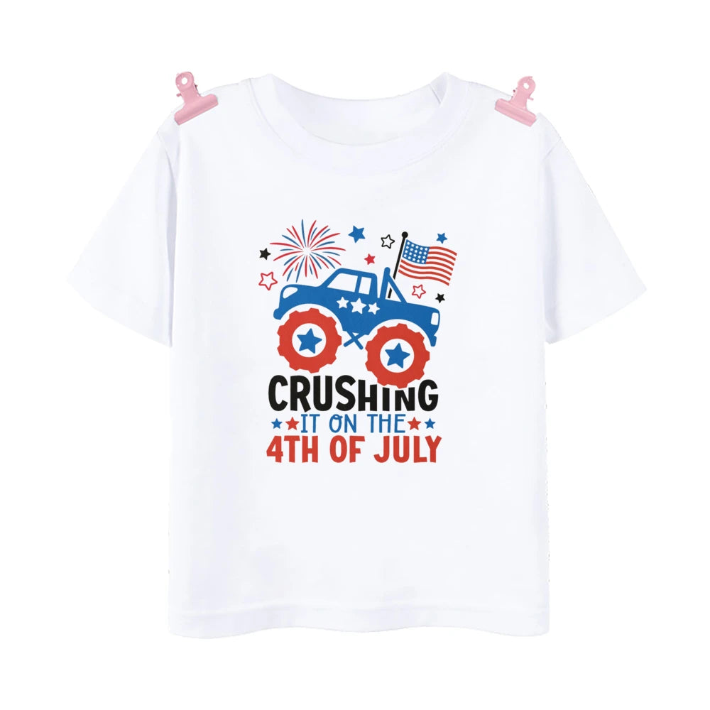 All American Dude Printed Boys Shirt 4th of July Kids Short Sleeve T-shirt Independence Day Child Outfit Children Summer Clothes