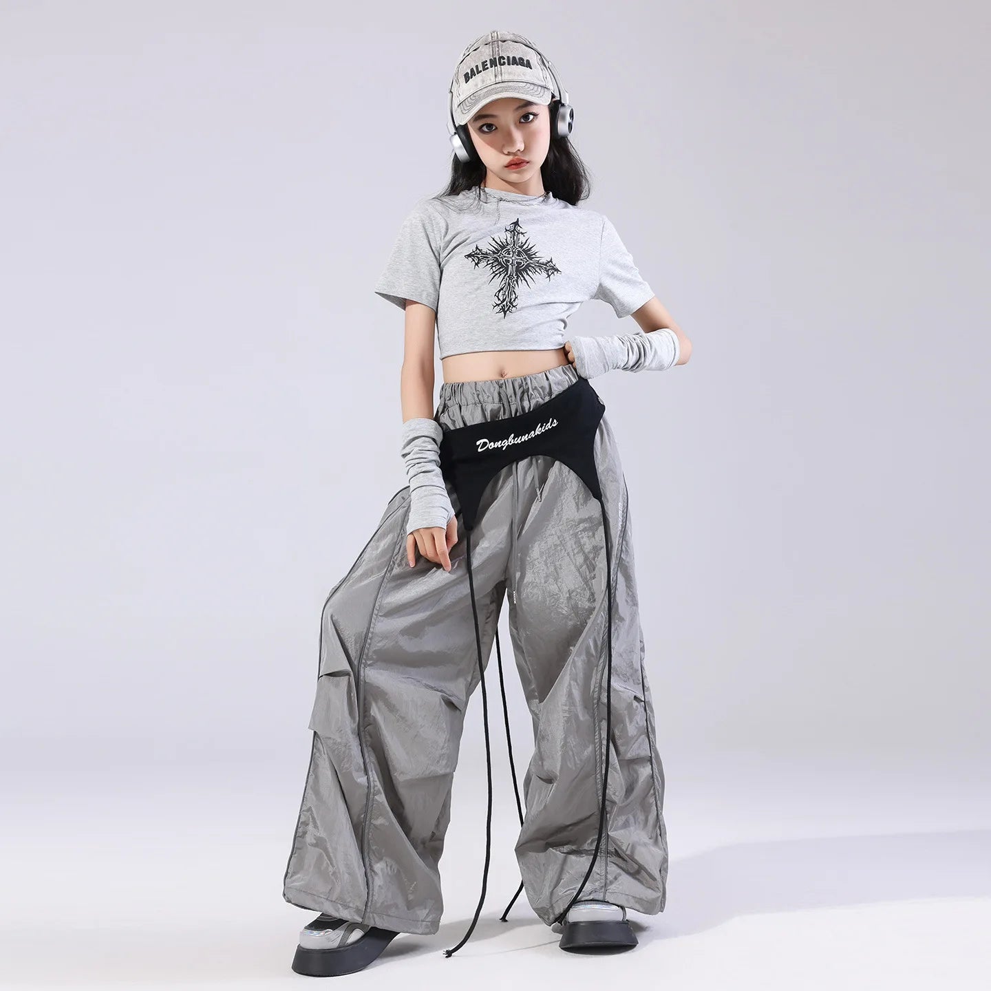 Girls Team Clothes Jazz Dance Clothes Hip Hop Dance Costumes Short Sleeve Crop Top Cargo Pants Suit Street Dance Wear