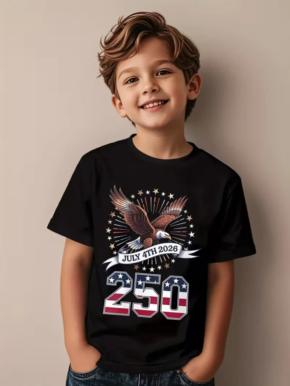T-Shirt for Kids America 250th Birthday Eagle Flag 250 Years 1776-2026 Unisex Kids Tops Casual Style Vintage Children's Clothing