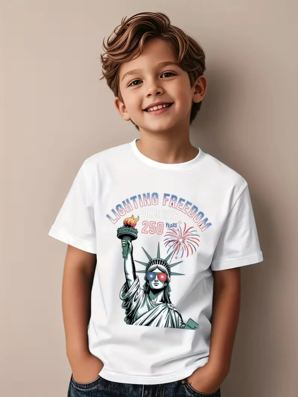T-Shirt for Kids America 250th Birthday Eagle Flag 250 Years 1776-2026 Unisex Kids Tops Casual Style Vintage Children's Clothing