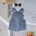 2025 New Summer Girls Solid Color Jumpsuit 2-7T Boys Denim Overalls Korean Kids Loose Jeans Overalls Children Pants Clothes
