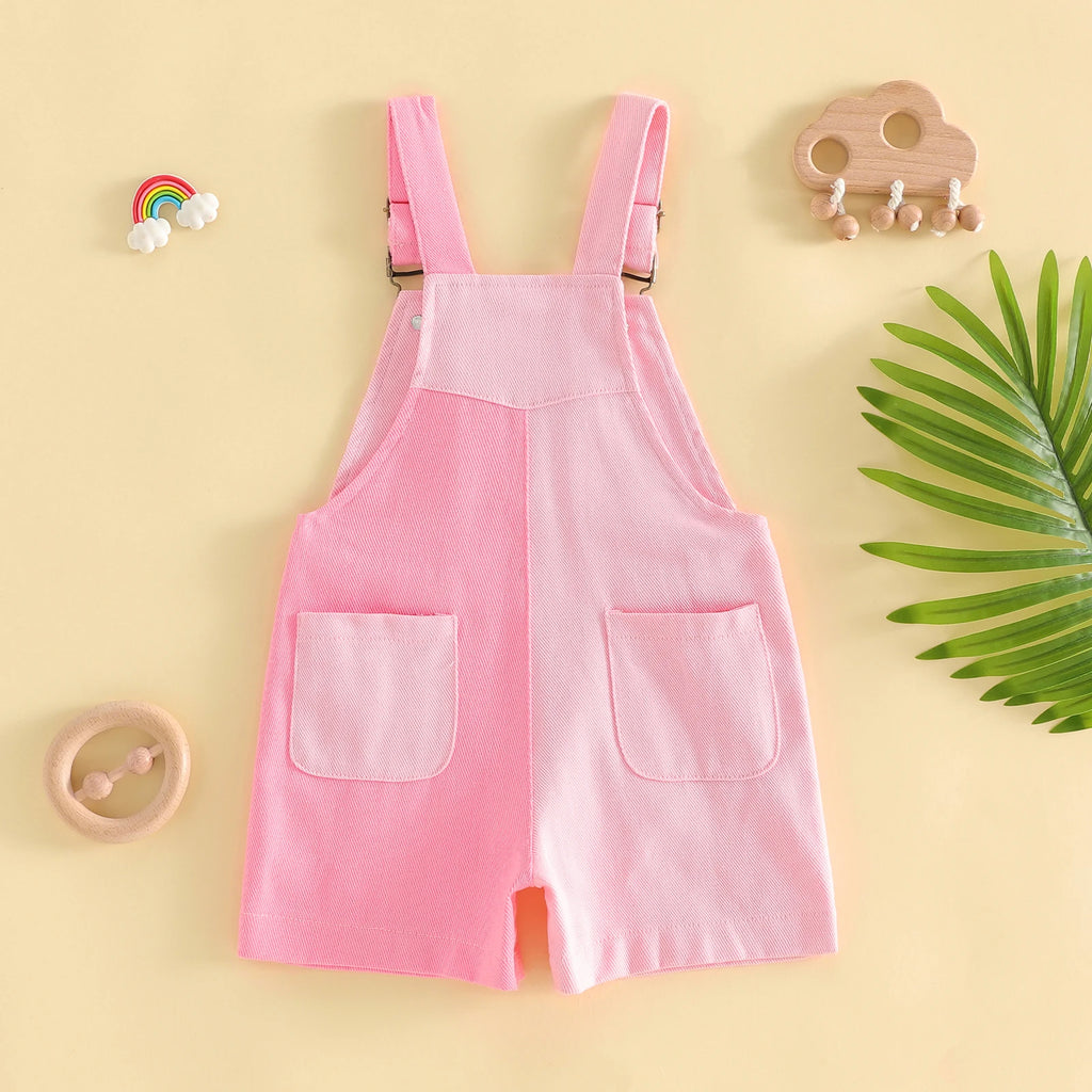 1-4Years Kids Girls Boys Overall Shorts, Cute Contrast Color Summer Jumpsuit with Pockets for Casual Daily