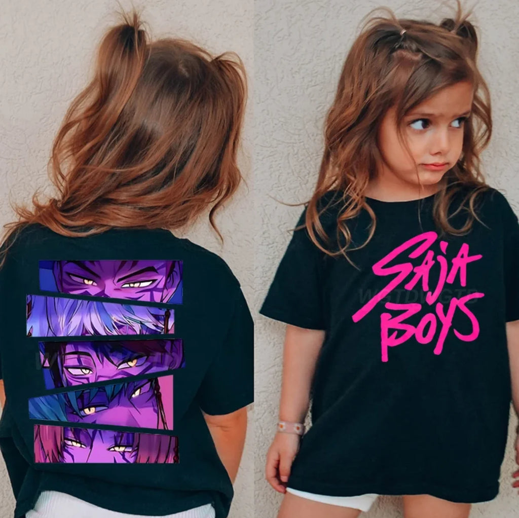 Kids Saja Boys Print T-Shirt Anime Eyes  Short Sleeve Tee Boys Girls Casual Crew Neck Summer Tops Children Daily Wear Shirts
