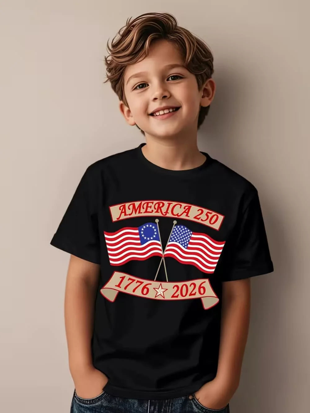 T-Shirt for Kids America 250th Birthday Eagle Flag 250 Years 1776-2026 Unisex Kids Tops Casual Style Vintage Children's Clothing