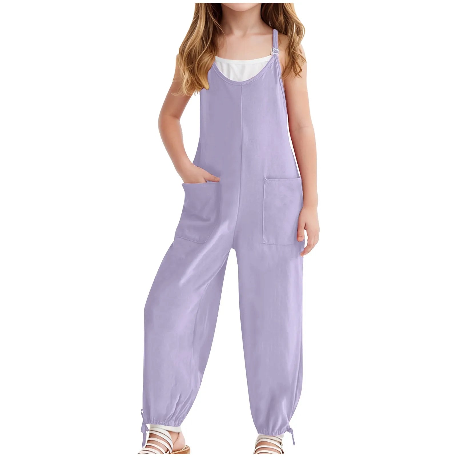 Kids Overalls Spring Autumn Adjustable Shoulder Sleeveless Jumpsuit For Boys Girls Teens School Casual Pants With Pockets