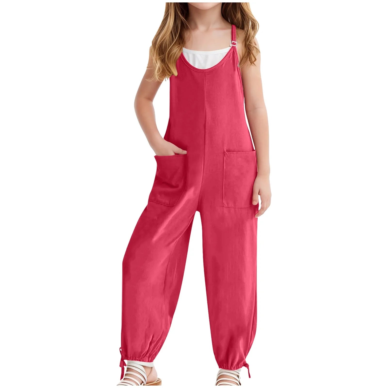 Kids Overalls Spring Autumn Adjustable Shoulder Sleeveless Jumpsuit For Boys Girls Teens School Casual Pants With Pockets