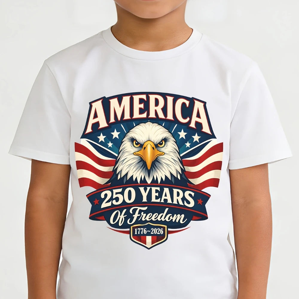 AMERICA 250 YEARS of Freedom Tshirt Bald Eagle Creative Design Children Shirt Boys and Girls July 4th Independence Day T-shirt