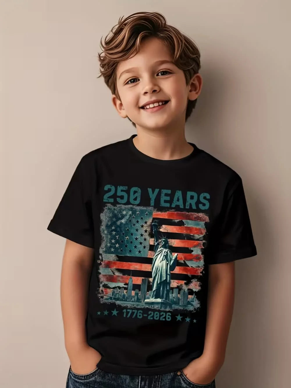 T-Shirt for Kids America 250th Birthday Eagle Flag 250 Years 1776-2026 Unisex Kids Tops Casual Style Vintage Children's Clothing