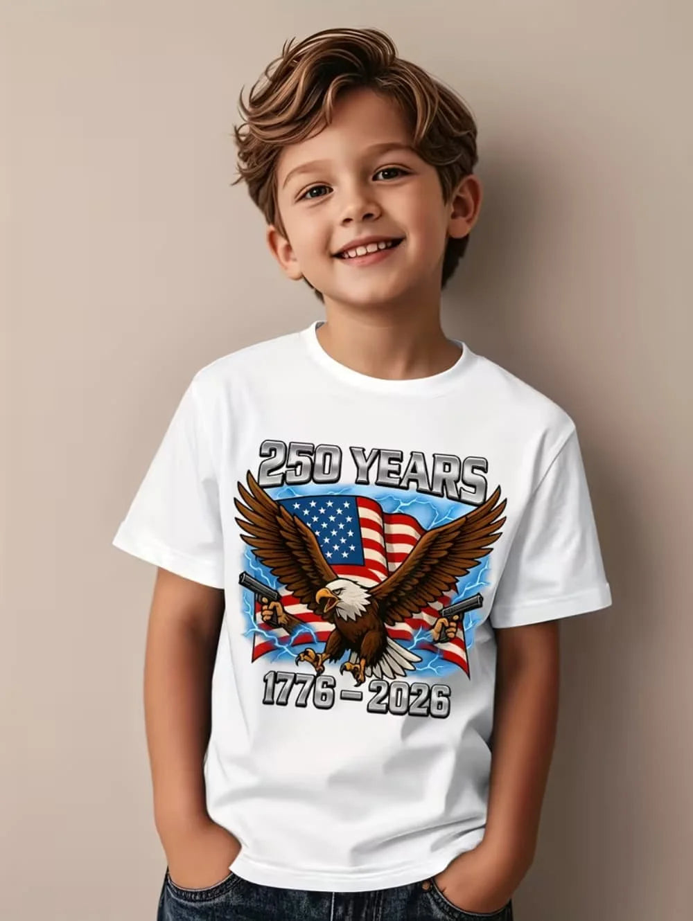 T-Shirt for Kids America 250th Birthday Eagle Flag 250 Years 1776-2026 Unisex Kids Tops Casual Style Vintage Children's Clothing