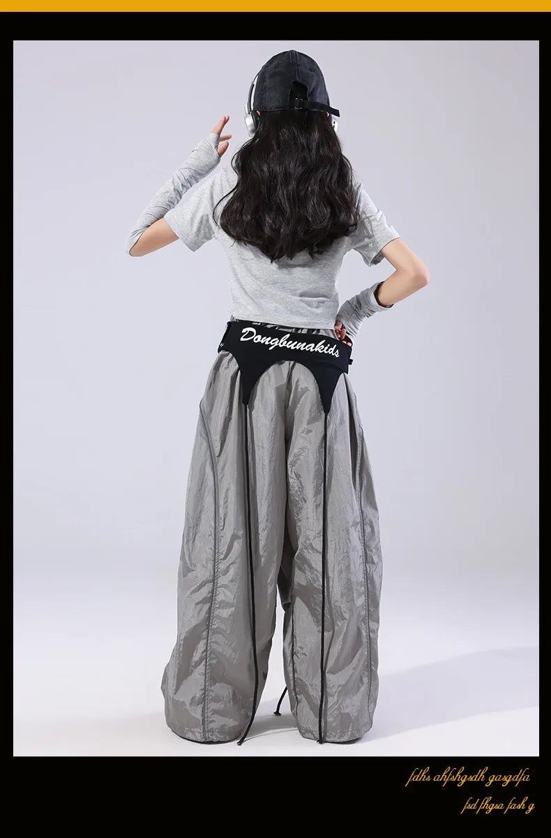 Girls Team Clothes Jazz Dance Clothes Hip Hop Dance Costumes Short Sleeve Crop Top Cargo Pants Suit Street Dance Wear