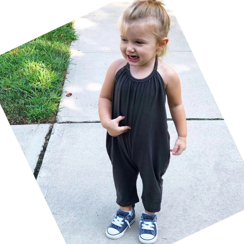 2026 Toddler Girls Summer Jumpsuit Clothes Kids Baby Solid Cotton Outwear Bodysuit Children Harem Pants Strap Backle One-Pieces