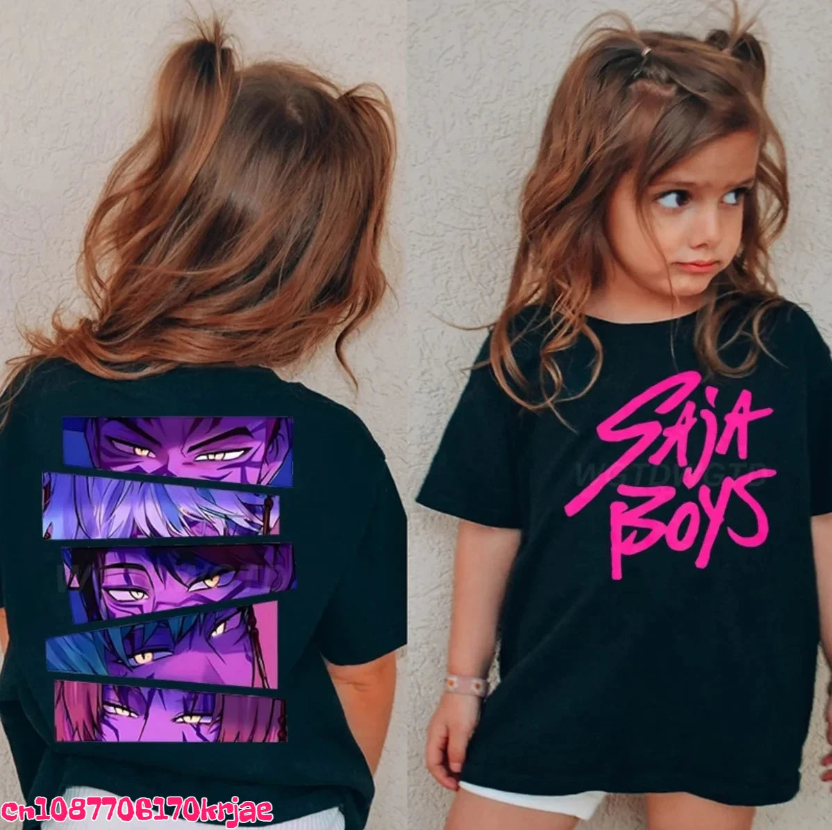 Kids Saja Boys Print T-Shirt Anime Eyes  Short Sleeve Tee Boys Girls Casual Crew Neck Summer Tops Children Daily Wear Shirts