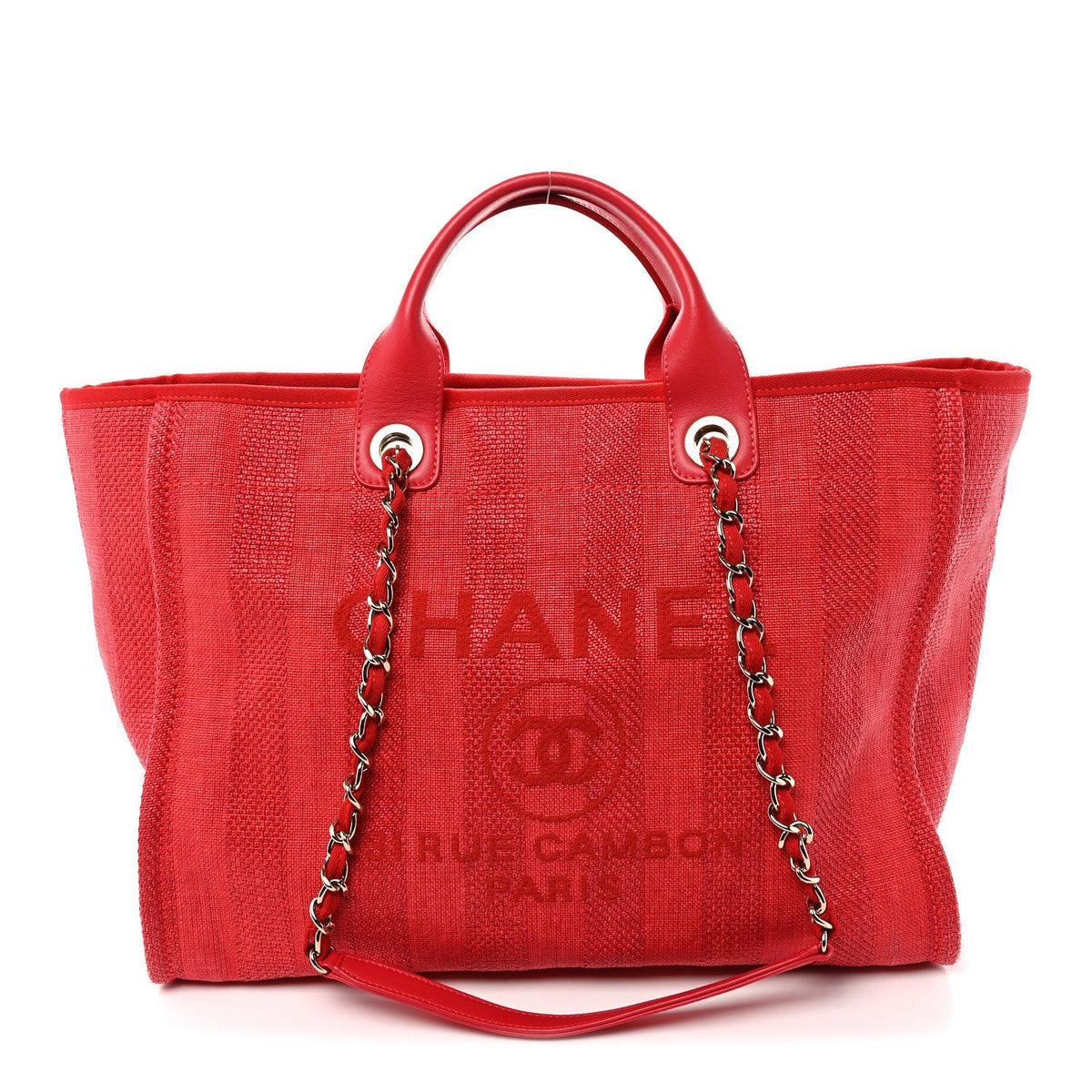 Mixed Fibers Striped Medium Deauville Tote Red