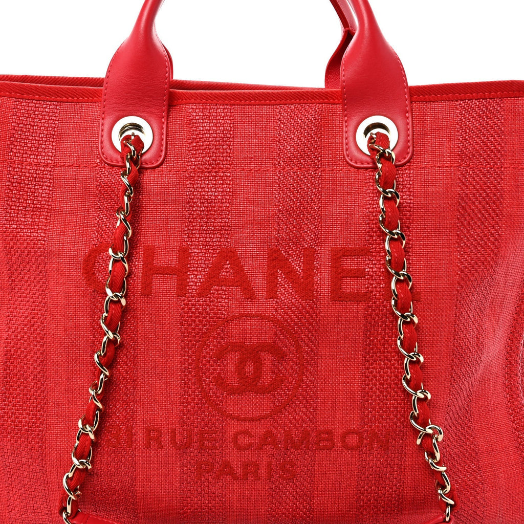 Mixed Fibers Striped Medium Deauville Tote Red