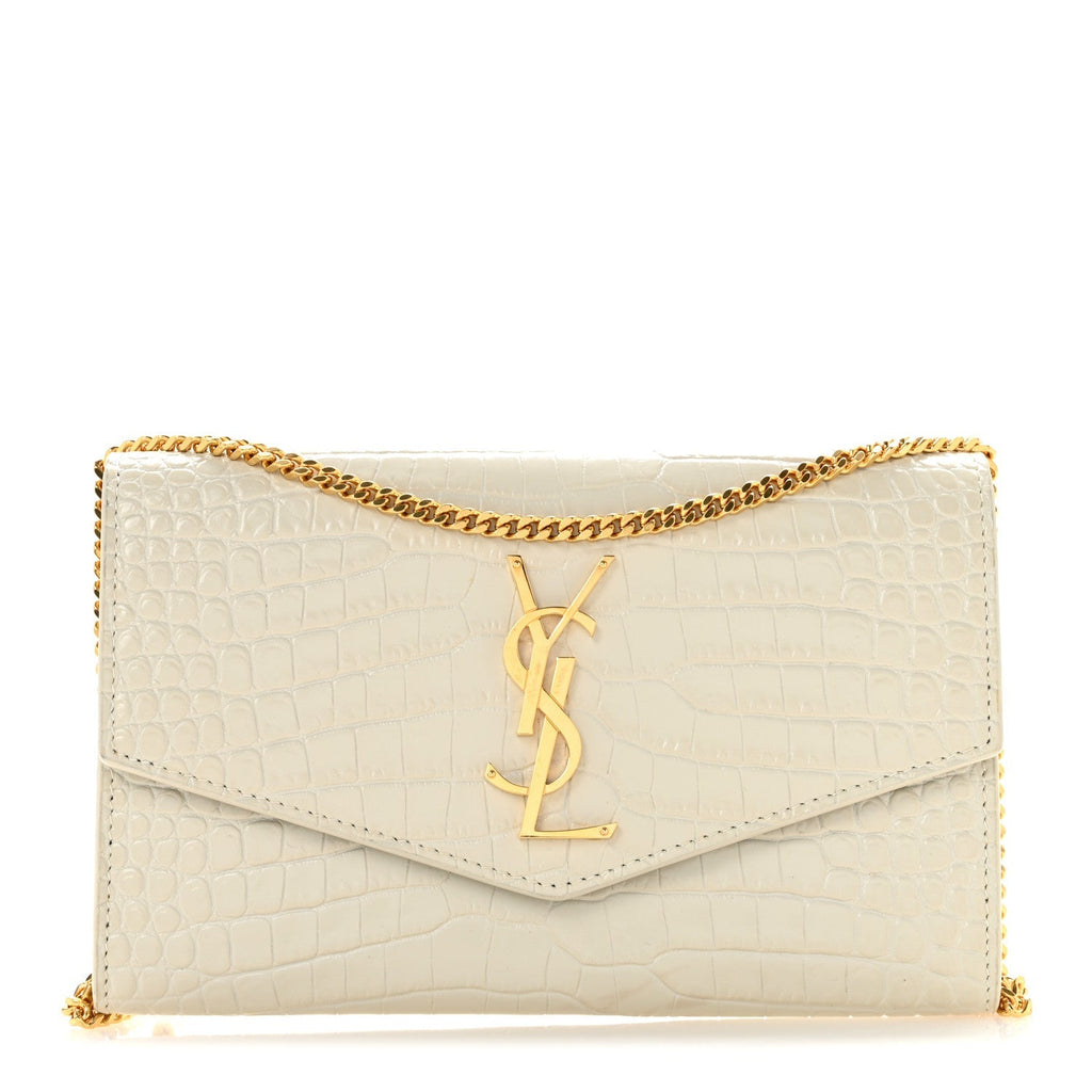 Calfskin Crocodile Embossed Monogram Uptown Chain Wallet Crema Soft