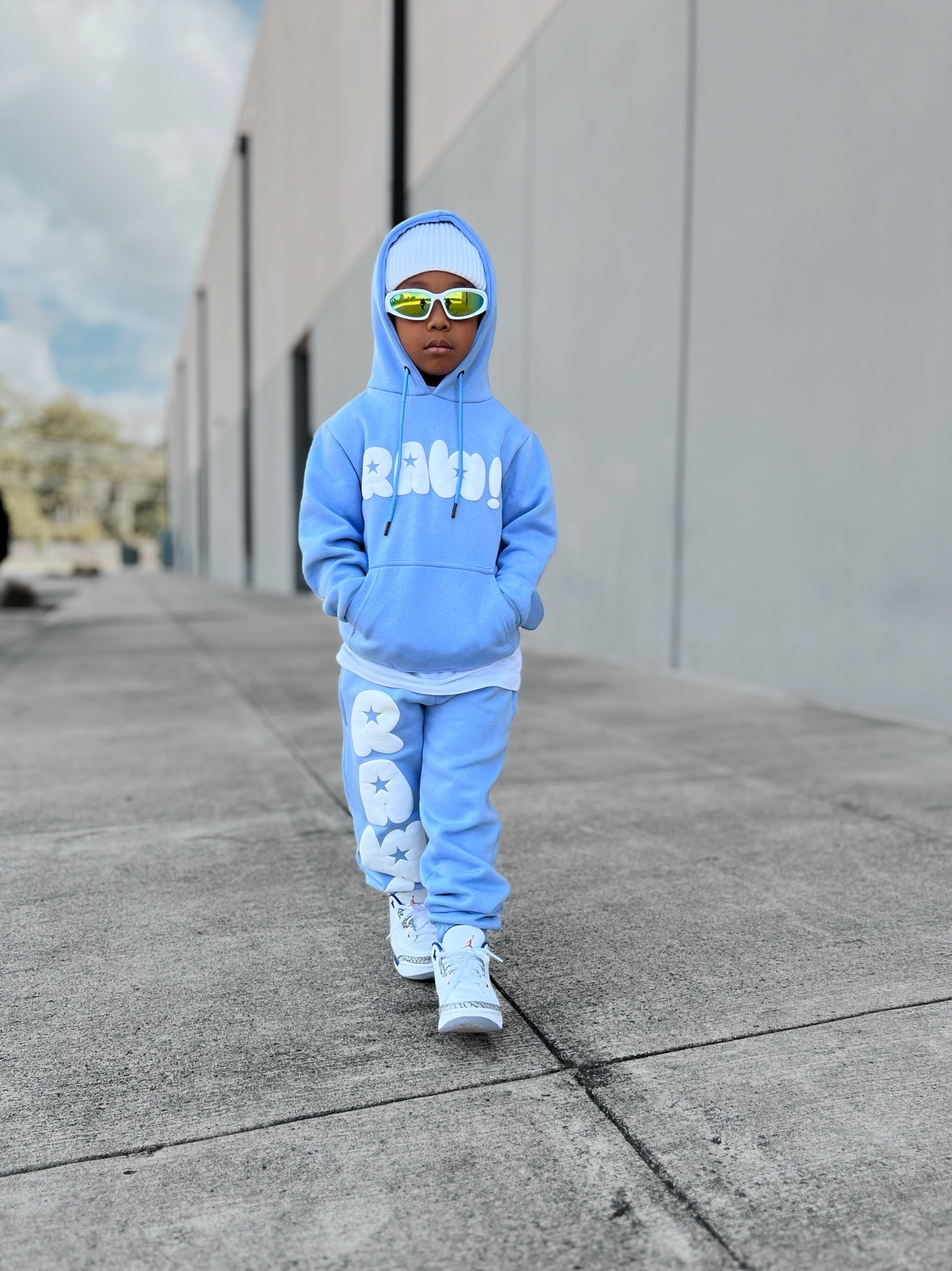 Kids RAW Star White Puff Hoodie and Jogger Set